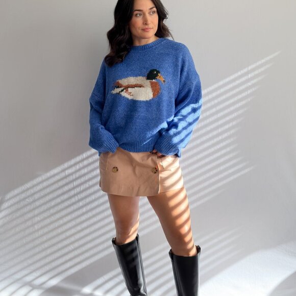 Women’s Blue Mallard Duck Knit Sweater - Picture 3 of 11